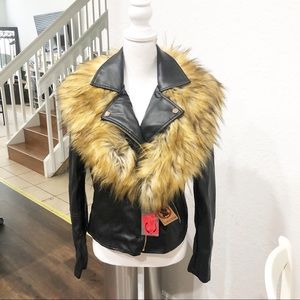 Forever 21 Faux Leather Fur Bomber Jacket